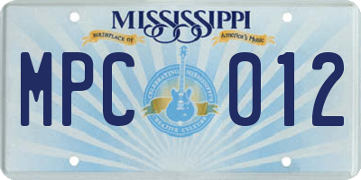 MS license plate MPC012
