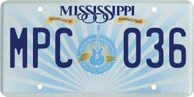 MS license plate MPC036