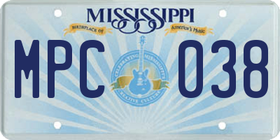 MS license plate MPC038