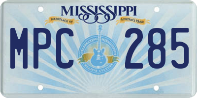 MS license plate MPC285