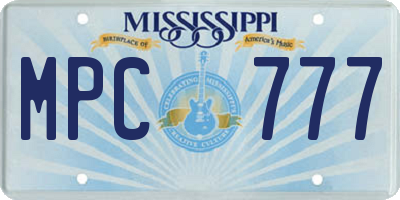MS license plate MPC777