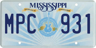 MS license plate MPC931