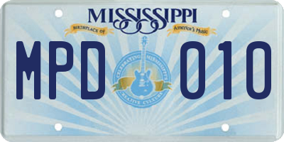 MS license plate MPD010
