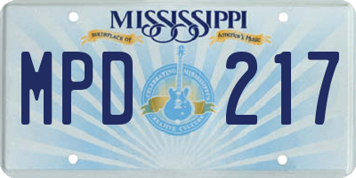 MS license plate MPD217