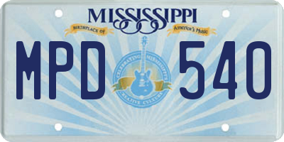 MS license plate MPD540