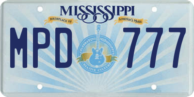 MS license plate MPD777