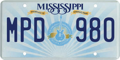 MS license plate MPD980