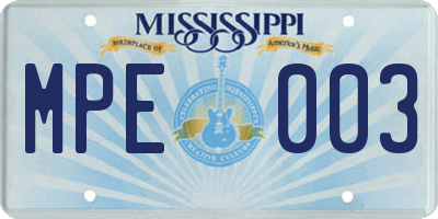 MS license plate MPE003