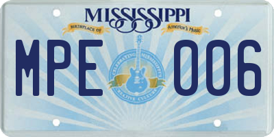 MS license plate MPE006