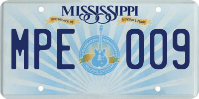 MS license plate MPE009