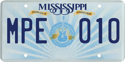 MS license plate MPE010