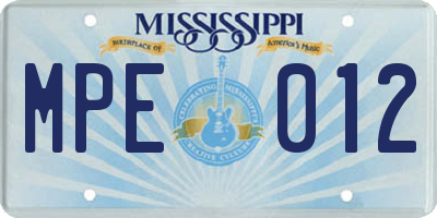 MS license plate MPE012