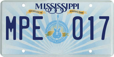 MS license plate MPE017