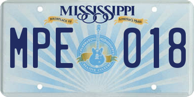 MS license plate MPE018