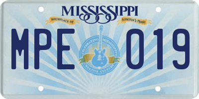 MS license plate MPE019