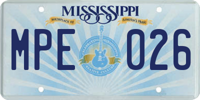 MS license plate MPE026