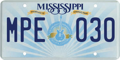 MS license plate MPE030