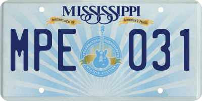 MS license plate MPE031
