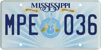 MS license plate MPE036