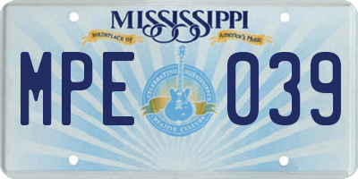 MS license plate MPE039