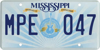 MS license plate MPE047