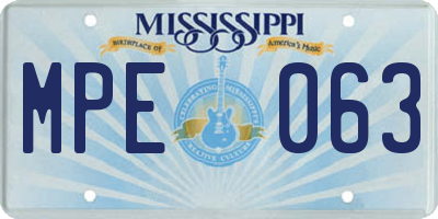MS license plate MPE063