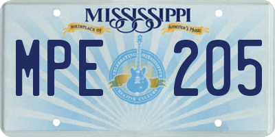 MS license plate MPE205