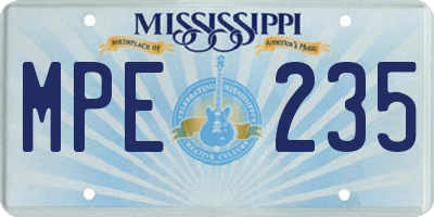 MS license plate MPE235