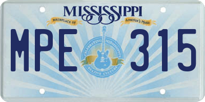 MS license plate MPE315
