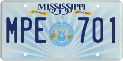 MS license plate MPE701