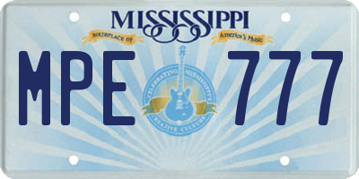 MS license plate MPE777