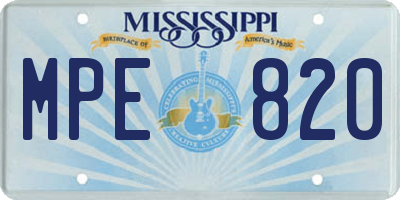 MS license plate MPE820