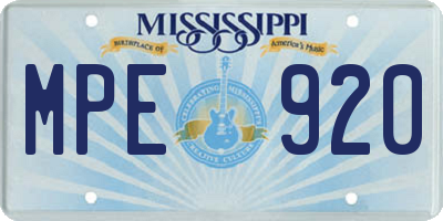 MS license plate MPE920