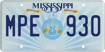 MS license plate MPE930