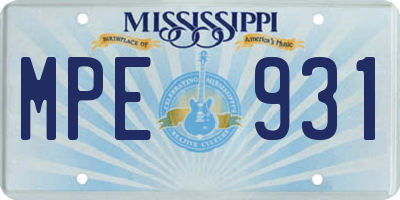 MS license plate MPE931