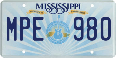 MS license plate MPE980
