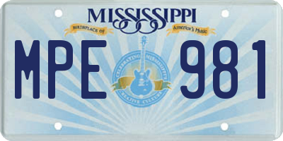 MS license plate MPE981