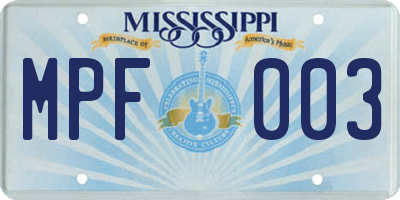 MS license plate MPF003