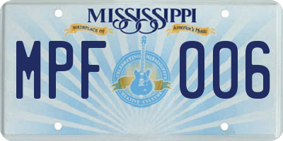 MS license plate MPF006