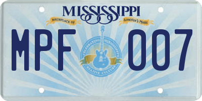 MS license plate MPF007