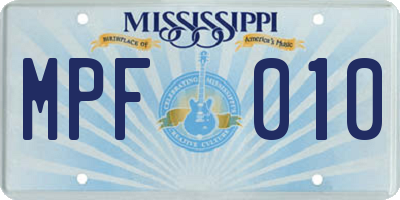 MS license plate MPF010