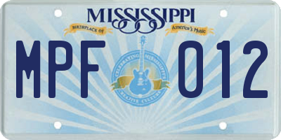 MS license plate MPF012