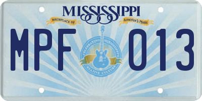 MS license plate MPF013