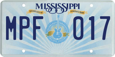 MS license plate MPF017