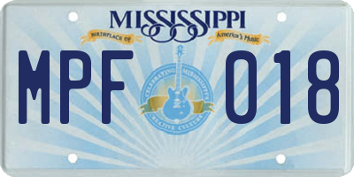 MS license plate MPF018