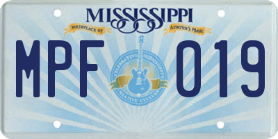 MS license plate MPF019