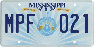 MS license plate MPF021