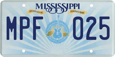 MS license plate MPF025