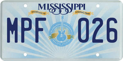 MS license plate MPF026