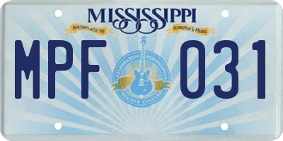 MS license plate MPF031